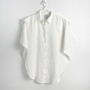 Sara Roka White Linen Button Down Blouse Sz Medium